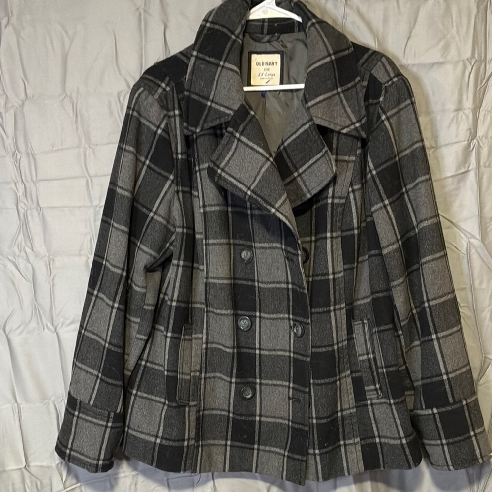 Old Navy Black and Gray Peacoat Wool-Blend Classic